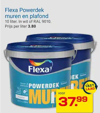 Kluswijs Flexa Powerdek muren en plafond 10 liter. In wit of RAL 9010. aanbieding