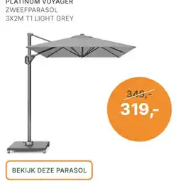 Tuinmeubelshop platinum voyager zweefparasol 3x2m t1 light grey aanbieding
