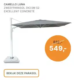 Tuinmeubelshop Camello Luna Zweepparasol 3x3.5m S2 Excellent Concrete aanbieding