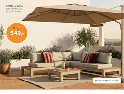Tuinmeubelshop CAMELLO LUNA ZWEEFPARASOL 3X3.5 M SAND aanbieding