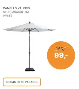 Tuinmeubelshop CAMELLO VALERIO STOKPARASOL 3M WHITE aanbieding