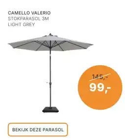 Tuinmeubelshop CAMELLO VALERIO STOKPARASOL 3M LIGHT GREY aanbieding
