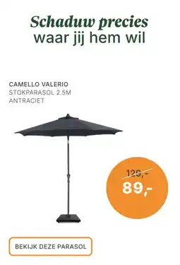 Tuinmeubelshop Camello Valerio Stokparasol 2.5M Antraciet aanbieding