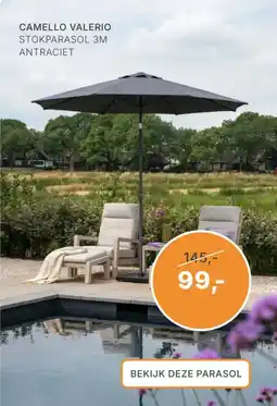 Tuinmeubelshop CAMELLO VALERIO STOKPARASOL 3M ANTRACIET aanbieding