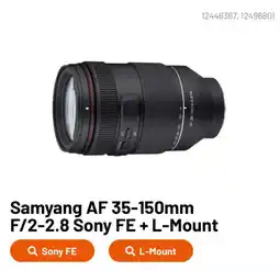 Kamera Express Samyang AF 35-150mm F/2-2.8 Sony FE + L-Mount aanbieding