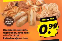 Boni roomboter croissants, tijgerbollen, petit pains wit of bruin of kaiserbroodjes aanbieding