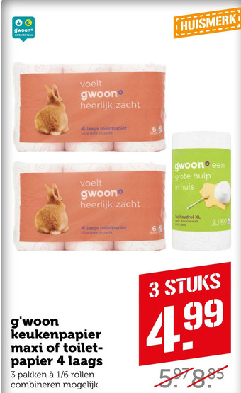 Coop g'woon keukenpapier maxi of toilet- papier 4 laags aanbieding