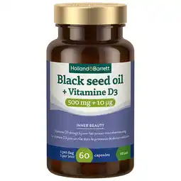 Holland & Barrett 1+1 gratis | Holland & Barrett Black Seed Oil + Vitamine D3 - 60 capsules aanbieding