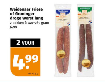 Poiesz Weidenaar Friese of Groninger droge worst lang aanbieding