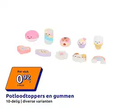 Action Potloodtoppers en gummen aanbieding