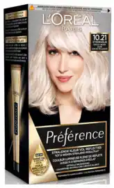 De Online Drogist L'Oréal Paris Preference 10.21 Stockholm Extra Licht Parelmoer Asblond 174ML aanbieding