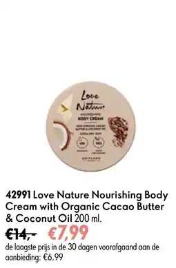 Oriflame Love Nature Nourishing Body Cream with Organic Cacao Butter & Coconut Oil aanbieding
