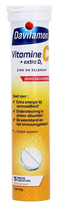 De Online Drogist Davitamon Vitamine C + Extra D3 Bruistabletten 15TB aanbieding