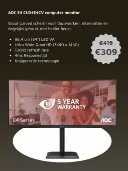Digitotaal AOC E4 CU34E4CV computer monitor aanbieding