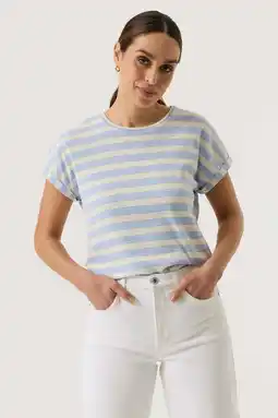 Wehkamp Garcia gestreept T-shirt met lurex - lichtblauw aanbieding