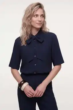 Wehkamp Tramontana viscose blouse met textuur - donkerblauw aanbieding