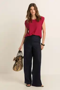 Wehkamp Expresso wide leg regularwaist broek met linnen zwart aanbieding