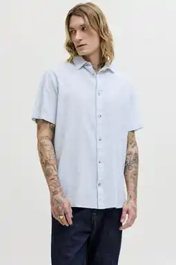 Wehkamp JACK & JONES ESSENTIALS regular casual overhemd met linnen lichtblauw aanbieding