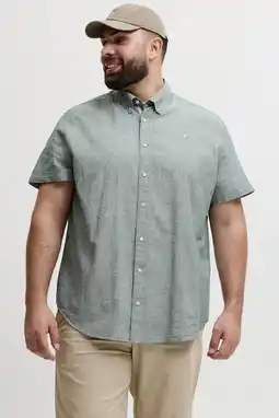 Wehkamp JACK & JONES PLUS SIZE regular casual overhemd met linnen groen aanbieding