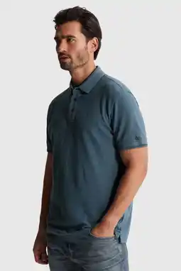Wehkamp Cast Iron slim polo gebreid donkerblauw aanbieding