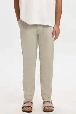 Wehkamp Selected BRODY slim tapered chino met linnen lichtkaki aanbieding