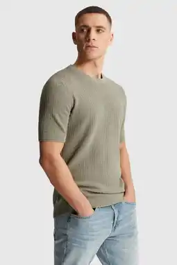 Wehkamp Cast Iron regular T-shirt gebreid grijsgroen aanbieding