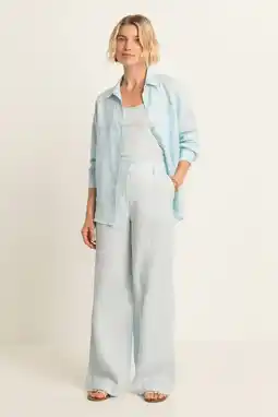Wehkamp Expresso linnen broek wide leg lichtblauw aanbieding
