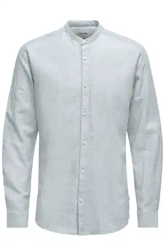 Wehkamp ONLY & SONS slim casual overhemd met linnen lichtblauw aanbieding