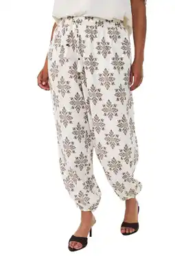 Wehkamp Zizzi viscose baggy broek Plus Size met print - ecru aanbieding