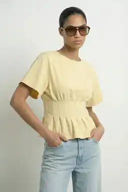 Wehkamp HYPEDROP T-shirt met peplum en plooien - geel aanbieding