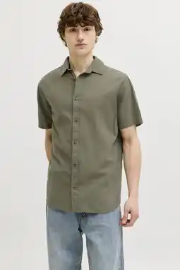 Wehkamp JACK & JONES ESSENTIALS regular casual overhemd met linnen olijfgroen aanbieding