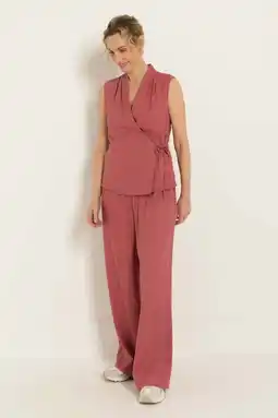 Wehkamp CLAUDIA BY CLAUDIA STRÄTER wide leg fit broek met linnen - oudroze aanbieding