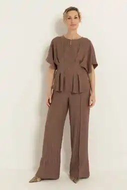 Wehkamp CLAUDIA BY CLAUDIA STRÄTER wide leg regularwaist broek bruin aanbieding