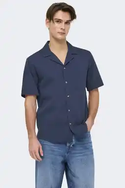 Wehkamp ONLY & SONS relaxed casual seersucker overhemd donkerblauw aanbieding