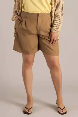 Wehkamp Yest Curve regular highwaist casual short met linnen taupe aanbieding