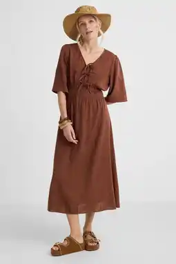 Wehkamp Smashed Lemon midi zomerjurk met smockwerk bruin aanbieding