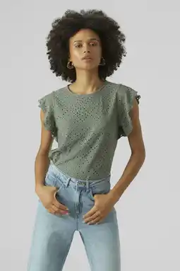 Wehkamp VERO MODA top grijsgroen broderie aanbieding