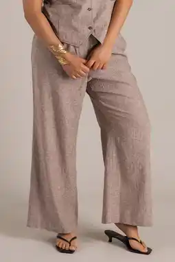 Wehkamp Yest Curve straight highwaist gestreepte broek met linnen bruin aanbieding