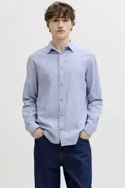 Wehkamp JACK & JONES ESSENTIALS regular casual gestreept overhemd met linnen blauw aanbieding