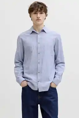 Wehkamp JACK & JONES ESSENTIALS regular casual gestreept overhemd met linnen blauw aanbieding