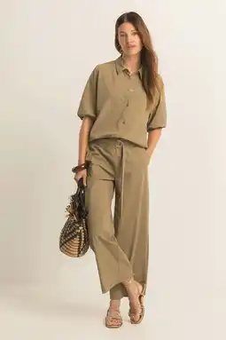 Wehkamp Expresso wide leg broek travelstof kakigroen aanbieding