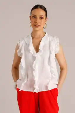 Wehkamp Yest blousetop met linnen wit aanbieding
