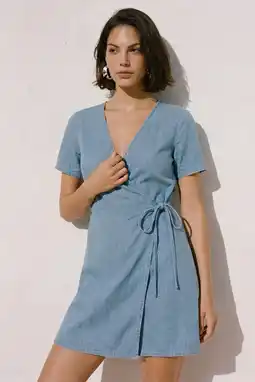 Wehkamp VERO MODA katoenen korte wikkeljurk - lichtblauw aanbieding
