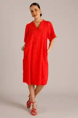 Wehkamp Yest gebloemde midi jurk broderie rood aanbieding