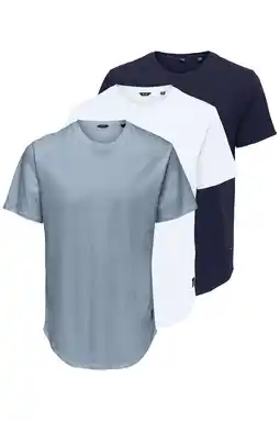 Wehkamp ONLY & SONS T-shirt ONSMATT (set van 3) - blauw aanbieding