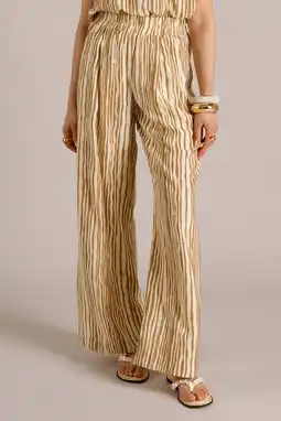 Wehkamp Yest highwaist gestreepte broek taupe aanbieding