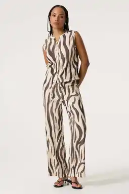 Wehkamp Garcia wide leg regularwaist broek met zebraprint ecru aanbieding