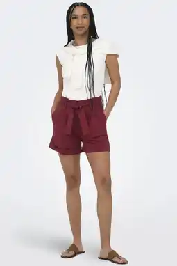 Wehkamp ONLY high waist regular fit short met ceintuur - rood aanbieding