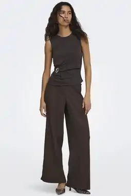 Wehkamp ONLY high waist straight fit broek - donkerbruin aanbieding