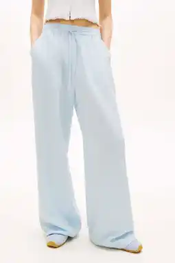 Wehkamp Tommy Jeans wide leg highwaist gestreepte casual broek met linnen lichtblauw aanbieding